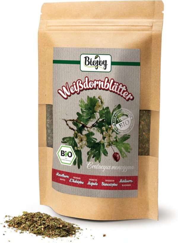 Biojoy Foglie di Biancospino Bio (100 g), Secche e Tagliate, per Tisana (Crataegus monogyna)