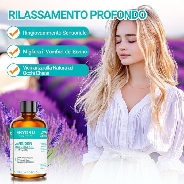 81Ljti1Fw8L._AC_SL1500_.jpg ENYORLI Olio Essenziale di Lavanda 100ml Olio di Lavanda Puro Non Diluito, Oli Essenziali per Aromaterapia, Diffusori, Massaggi, Cura della Pelle, Rilassanti, Bagni, Aiuta il Sonno e Fai da Te