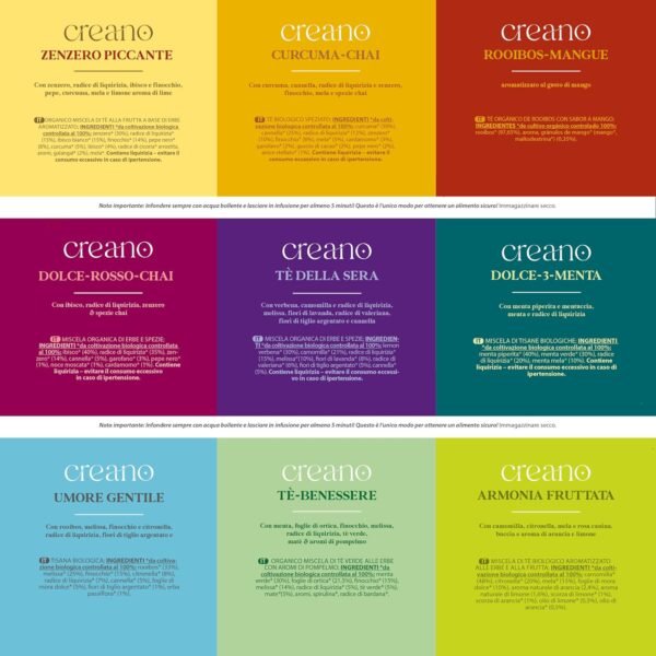 Set regalo tisane biologiche Creano - 27 bustine di tisane in 9 diverse varietà | Infusi Misti Biologici 54g - Idea Regalo Benessere e Relax