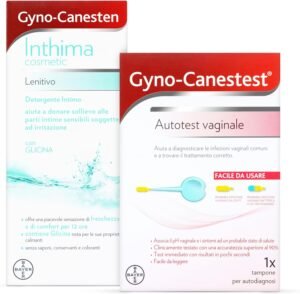 Pacchetto Gyno-Canesten: Inthima Cosmetic Lenitivo 200ml + Gyno-Canestest Tampone vaginale - Detergente intimo lenitivo + Autotest Candida/Vaginosi Batterica, Donna
