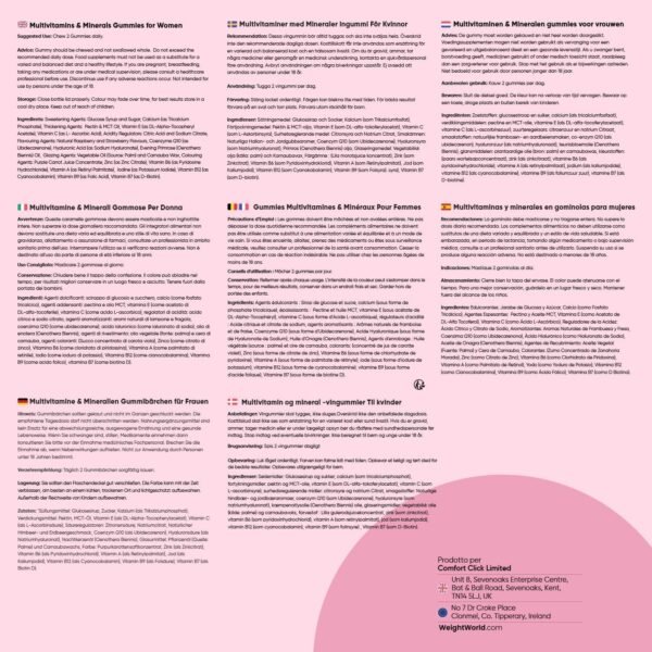 Multivitaminico da donna in caramelle gommose vegane con 13 vitamine e minerali da donna, multivitaminico completo di acido ialuronico, enotera, CoQ10, calcio, 90 caramelle gommose, aroma di fragola e lampone