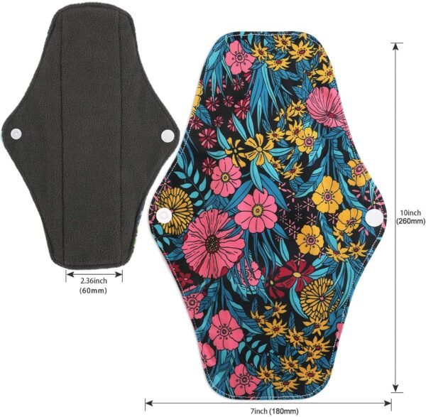 Assorbenti igienici riutilizzabili (7 in 1, 10 pollici 4 strati) Bambù a flusso pesante con borsa bagnata, set di asciugamani igienici grandi con ali, lavabili durante la notte