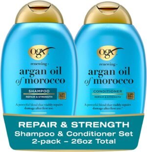 Set shampoo e balsamo OGX Renewing + Argan Oil of Morocco, 375 ml (la confezione può variare), blu