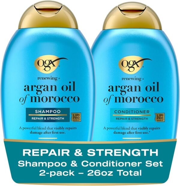 Set shampoo e balsamo OGX Renewing + Argan Oil of Morocco, 375 ml (la confezione può variare), blu
