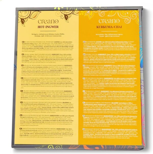 Set regalo tisane biologiche Creano - 27 bustine di tisane in 9 diverse varietà | Infusi Misti Biologici 54g - Idea Regalo Benessere e Relax