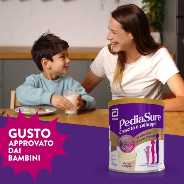 PEDIASURE Crescita & Sviluppo - Integratore Alimentare per Bambini da 1 Anno in Poi, Multivitaminico con 27 Vitamine e Minerali e Proteine, Confezione da 400 g, Gusto Vaniglia