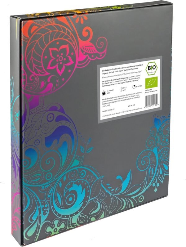 Set regalo tisane biologiche Creano - 27 bustine di tisane in 9 diverse varietà | Infusi Misti Biologici 54g - Idea Regalo Benessere e Relax