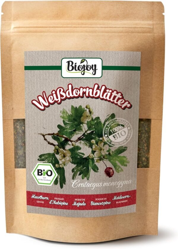 Biojoy Foglie di Biancospino Bio (100 g), Secche e Tagliate, per Tisana (Crataegus monogyna)