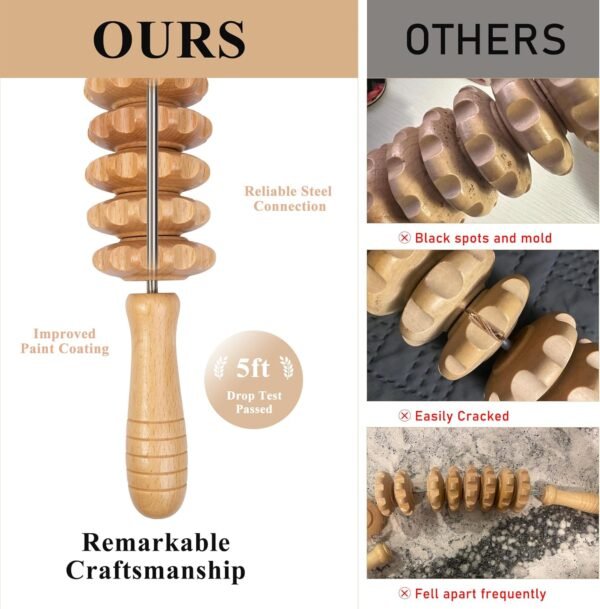 Rullo massaggiante in legno per terapia del legno Strumento di massaggio manuale Drenaggio linfatico Maderoterapia Anticellulite Modellamento del corpo Sollievo dal dolore (Curvo)