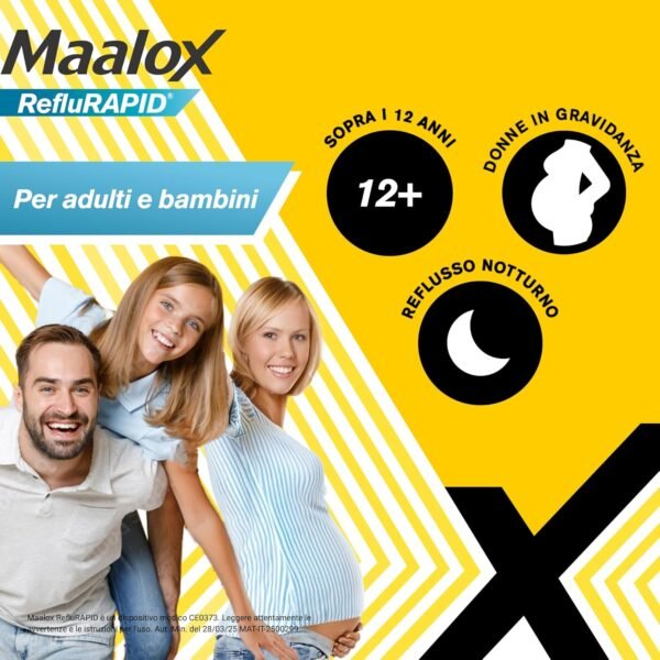 Maalox Reflurapid blocca il reflusso gastroesofageo, riduce il bruciore e l'acidità di stomaco, anche in gravidanza - con bicarbonato di sodio, senza glutine, senza lattosio (40 bustine al gusto menta)