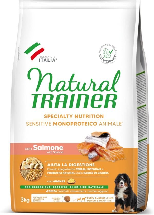 81nLPArymhL._AC_SL1500_.jpg Natural Trainer Sensitive No Gluten Puppy&Junior Alimento per Cani con Salmone – 3 kg