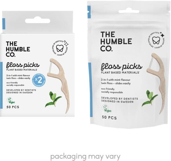 Filo interdentale a base vegetale The Humble Co. | Menta fresca | Ecologico, vegano per la tua igiene orale quotidiana, approvato dai dentisti - Rimuove la placca e dona una sensazione di freschezza (4 x 50p)