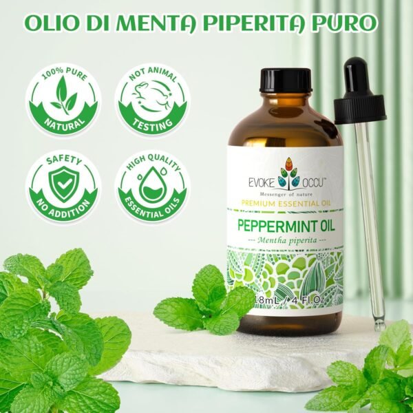 81pb1Yd5xXL._AC_SL1500_.jpg EVOKE OCCU Olio Essenziale di Menta Piperita 118ml Puro per Spray, Diffusore, Aromaterapia, Pelle, Massaggio, Capelli, Rinfrescante