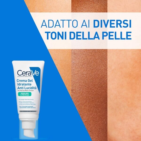 CeraVe Crema Gel Idratante Antilucente per Pelli Miste Grasse a Tendenza Acneica, Effetto Opaco, Pelle Idratata, Tecnologia Seboassorbente, con Acido Ialuronico, Ceramidi e Niacinamide, 53 ml