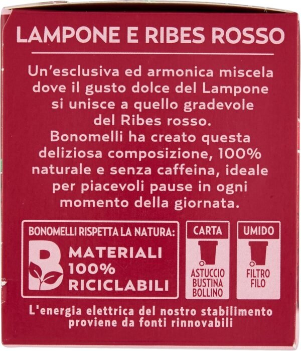 Bonomelli - Infusi Fruttati, Lampone e Ribes Rosso, Confezione da 12 Filtri, Gusto Rinfrescante e Leggermente Acido, Infuso Caldo e Freddo, Ingredienti 100% Naturali (24g)