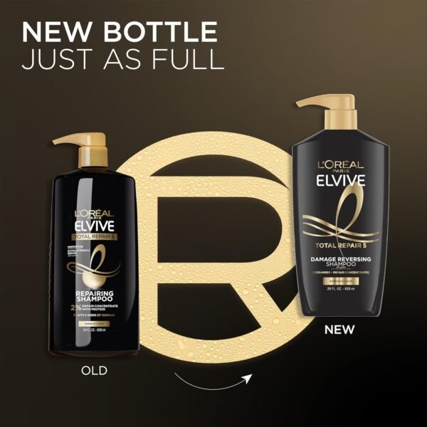 L'Oréal Paris Elvive Total Repair 5 Shampoo riparatore, per capelli danneggiati, shampoo con proteine ​​e ceramide per capelli forti, setosi, lucenti, sani e rinnovati, 28 fl. oz.
