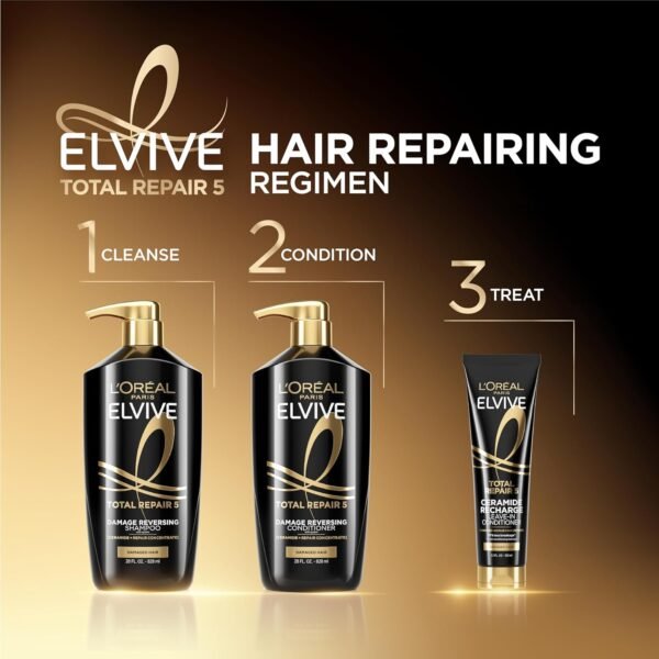 L'Oréal Paris Elvive Total Repair 5 Shampoo riparatore, per capelli danneggiati, shampoo con proteine ​​e ceramide per capelli forti, setosi, lucenti, sani e rinnovati, 28 fl. oz.