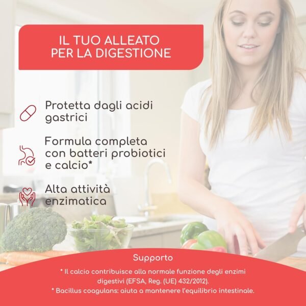 81vJa0R58WL._AC_SL1500_.jpg Enzimi Digestivi - Alta Concentrazione di Enzimi: Amilasi, Proteasi, Lattasi, Lipasi, Bromelina, Papaina - Capsule Gastroresistenti - Con Probiotico - 90 Capsule Vegane, Senza Additivi