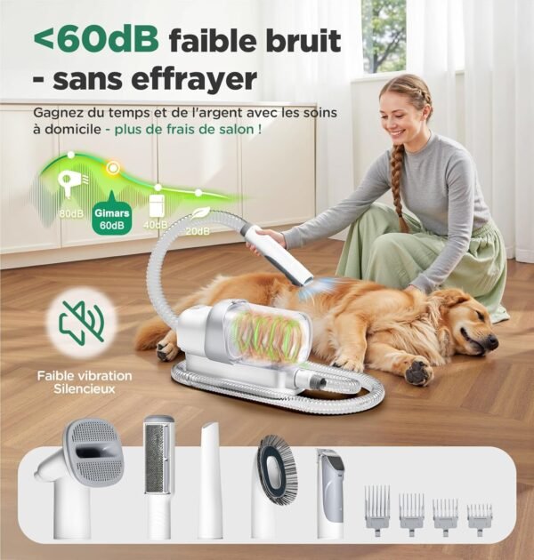 Gimars Aspirapeli per Cani 2.3L Kit 5 in 1 per Toelettatura Cani, Aspirapolvere per Animali Domestici con Spazzola, Forte Aspirazione 3 K/7 K/12 K Pa Tagliacapelli Elettrico Ultra Silenzioso per Gatti, Professionale