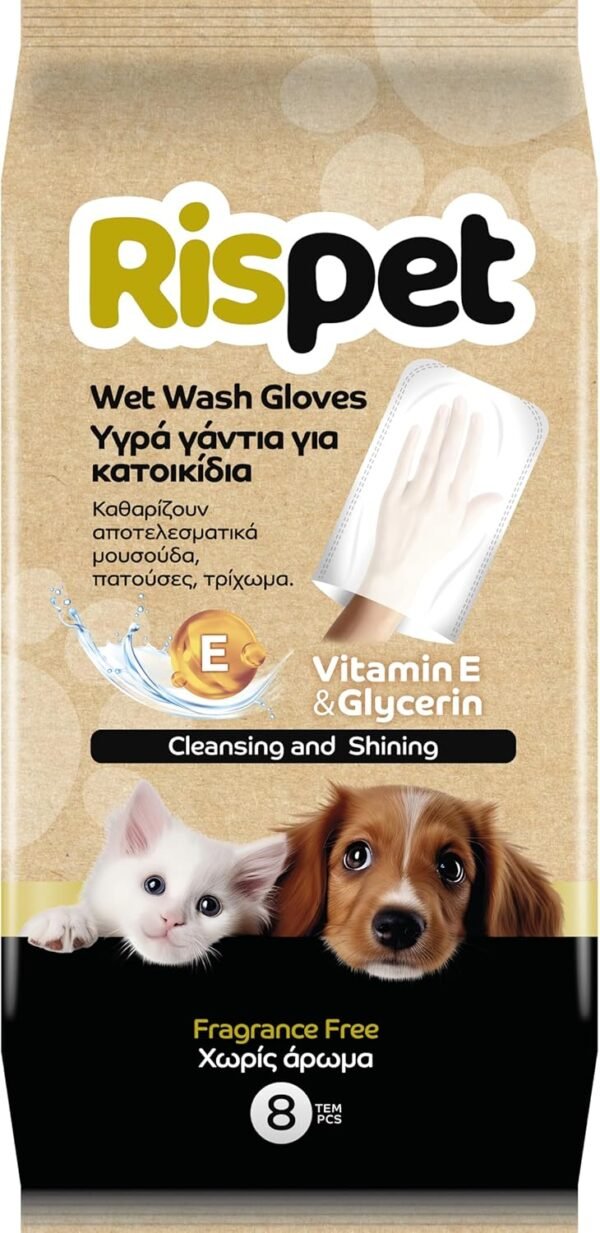 81yoCTFcTVL._AC_SL1500_.jpg Rispet Salviette Guanti Igienizzanti per Pulizia Cani Gatti e Animali Domestici, Rimuovi Pelo Pulisci e Deodora, Guanti Igienici Usa e Getta, 8 Guanti