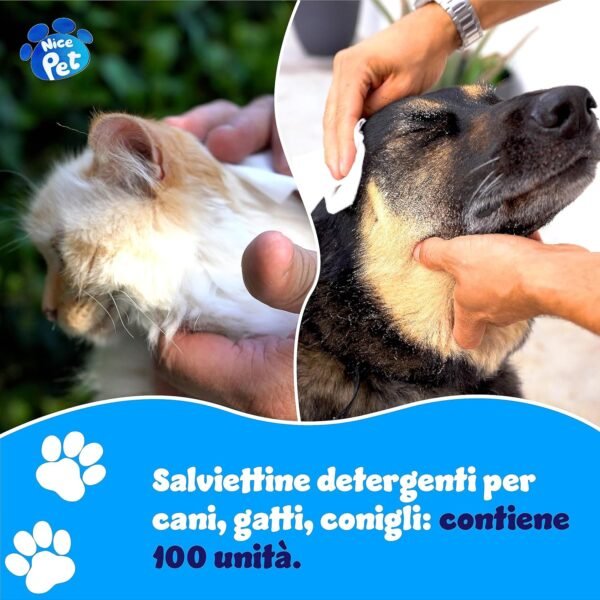 912knDGC0cL._AC_SL1500_.jpg Nice Pet Salviette Detergenti Igienizzanti Multiuso per Cani e Gatti, Formulazione al Profumo di Muschio con Clorexidina, Confezione da 100 Salviettine Umidificate