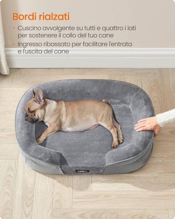 Feandrea PGW281G01 Cuccia per Cani di Media Taglia, 76 x 51 x 18 cm, Ortopedica, Rivestimento Impermeabile, Bordi Rialzati, Sfoderabile e Lavabile, Antiscivolo, Grigio Chiaro