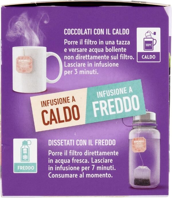 Bonomelli Infusi Fruttati, Uva Nera e Fragola, Confezione da 12 Filtri, Gusto Intenso e Delicato, Infuso Caldo e Freddo, Ingredienti 100% Naturali (24g)