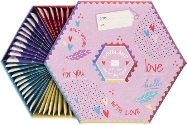 ACORO | Assortimento di tè Loveland | Confezione Regalo Confezione Regalo con Cestino di Tè Naturali Assortiti di 6 Gusti | Sorprendi i tuoi cari | Casella di selezione grande | 60 bustine di tè