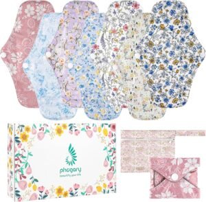 PHOGARY Fodere lavabili, Cuscinetti per incontinenza per donna, Protezione igienica lavabile riutilizzabile assorbente con 1 Borsa per il trasporto, 7 Pezzi