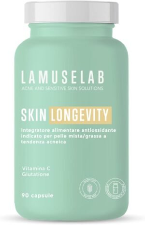 51CFNgbeALL._AC_SL1500_.jpg LAMUSELAB SKIN SERENITY - Integratore Alimentare per Pelli Sensibili e Arrossate con Nuovi Antiinfiammatori Naturali - Formula Migliorata per il Benessere di Pelle e Capelli, 90 Capsule