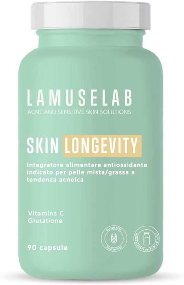 LAMUSELAB SKIN SERENITY - Integratore Alimentare per Pelli Sensibili e Arrossate con Nuovi Antiinfiammatori Naturali - Formula Migliorata per il Benessere di Pelle e Capelli, 90 Capsule