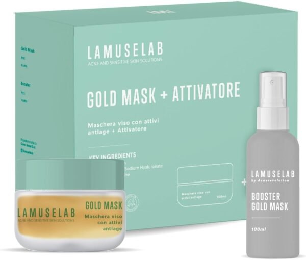 LAMUSELAB Gold Mask Maschera Viso Antietà con Trattamento Booster, Seboregolatore, Idratante e Protettivo, Sebonormalizzante 2 in1 100 ml