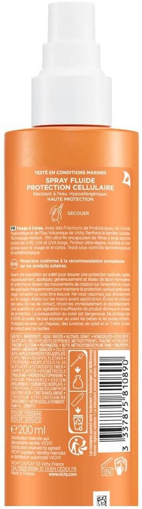 51pkWI4KClL._AC_SL1200_.jpg Vichy Capital Soleil SPF30 Fluido Spray Leggero per Tutti i Tipi di Pelle Protegge e Previene i Danni del Sole UVB, UVA e Raggi UVA Lunghi, Formula Leggera con Tecnologia Netlock, 200 ml, Capital Soleil