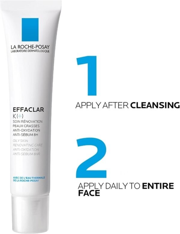La Roche Posay Effaclar K (+), Trattamento Rinnovatore, Per Pelli Grasse, Azione Antiossidante e Seboregolatrice, Pelle Liscia e Opaca, con Vitamina E e Carnosina, 40 ml