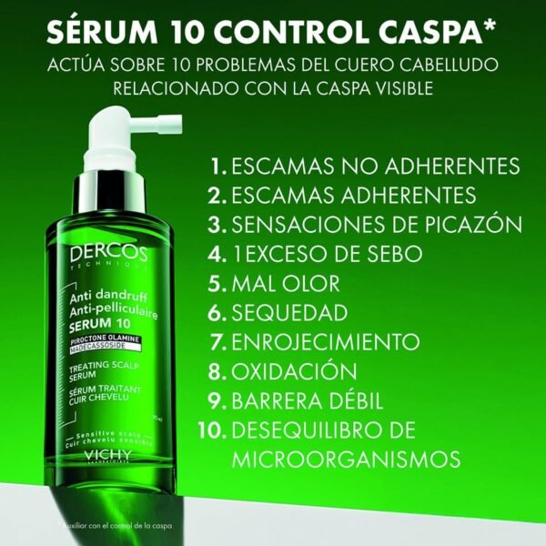 Vichy Dercos Serum 10 Siero antiforfora multi-benefici, riduce l'eccesso di sebo e meno irritazioni, per un cuoio capelluto più sano, con piroctone olamina, madecassoside e vitamina C 90 ml