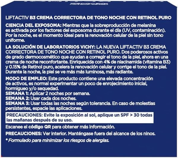 Vichy Liftactiv B3 Crema Notte Antimacchia per Pelli Mature, Pelle più Luminosa e Radiosa, Macchie Ridotte, Arricchita con Niacinamide e Retinolo, 50 ml