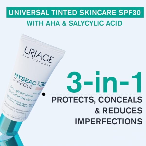 Uriage Hyseac SPF30 Trattamento globale anti-imperfezioni con AHA e acido salicilico - Riduce la lucentezza della pelle e uniforma la pelle - Elevata protezione UVA/UVB