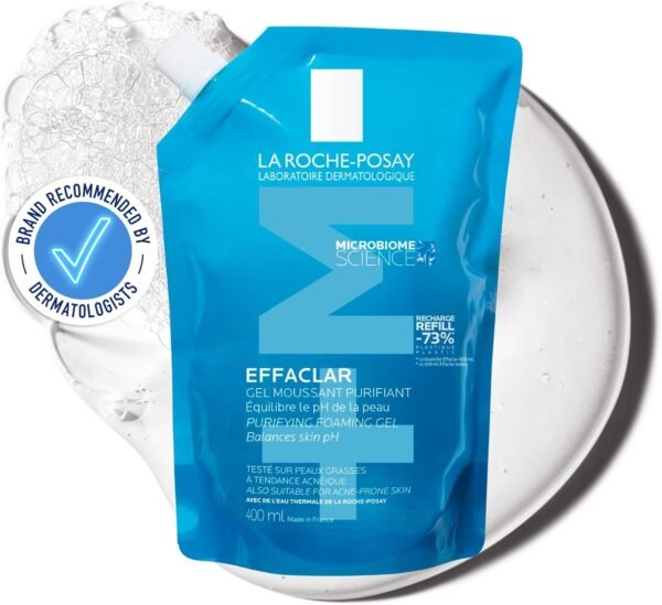 La Roche-Posay, Effaclar Eco-Recharge Gel schiumogeno purificante, Deterge e opacizza delicatamente, Formula senza sapone, PH fisiologico, Per pelli grasse a tendenza acneica, 400 ml
