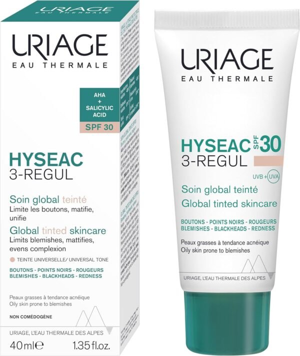 Uriage Hyseac SPF30 Trattamento globale anti-imperfezioni con AHA e acido salicilico - Riduce la lucentezza della pelle e uniforma la pelle - Elevata protezione UVA/UVB