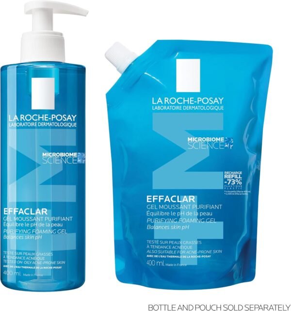 La Roche-Posay, Effaclar Eco-Recharge Gel schiumogeno purificante, Deterge e opacizza delicatamente, Formula senza sapone, PH fisiologico, Per pelli grasse a tendenza acneica, 400 ml